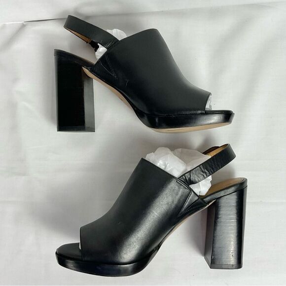 COACH Brady Slingback Sandal Sz 6 Black Leather Peep Toe Shoes Neutral - Picture 10 of 10